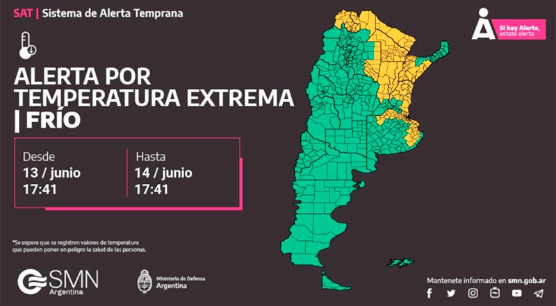 Alerta por frío extremo en Pilar.