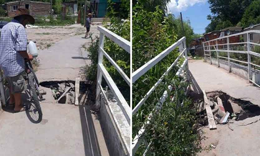 Se cayó parte de un puente que une dos barrios y vecinos reclaman arreglos